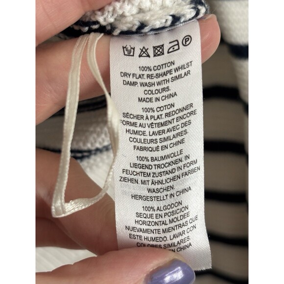 French Connection XS Striped Chunky Knit Minimalist Sweater Black White Preppy - Picture 3 of 8